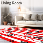 Bold Red White Striped Leaf Design Rug