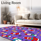 Whimsical Snowmen Yellow Star Christmas Rug