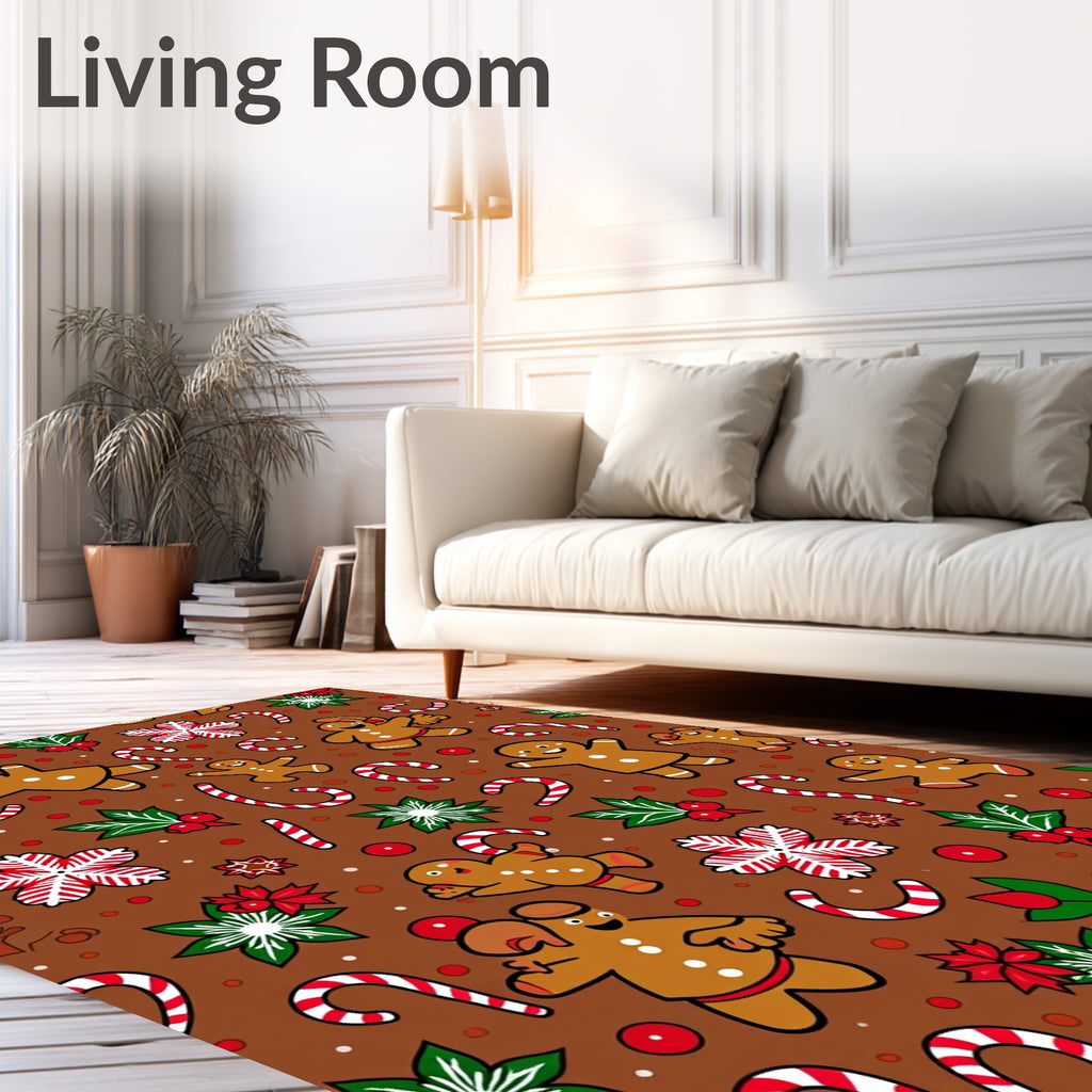 Brown Gingerbread Candy Cane Holiday Frolic Rug