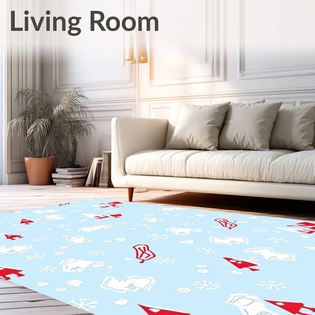 Winter Village Red White Snowflakes Rug