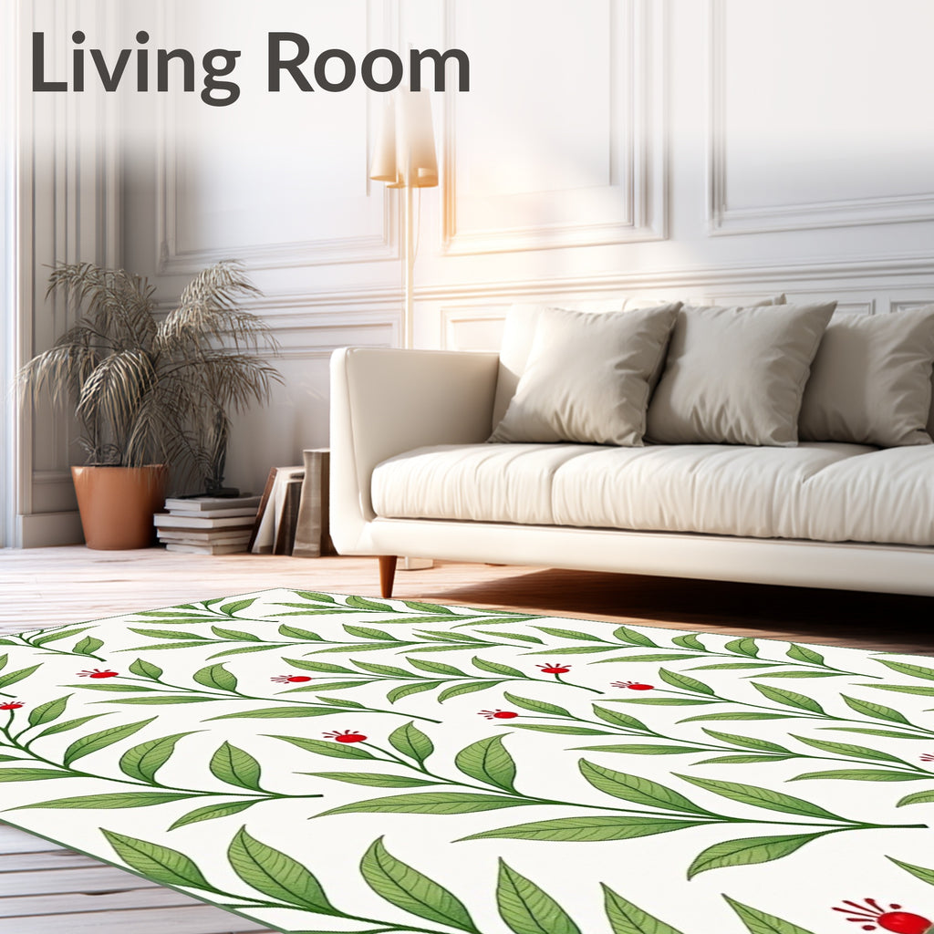 Green Leafy Twigs Red Berries Rug