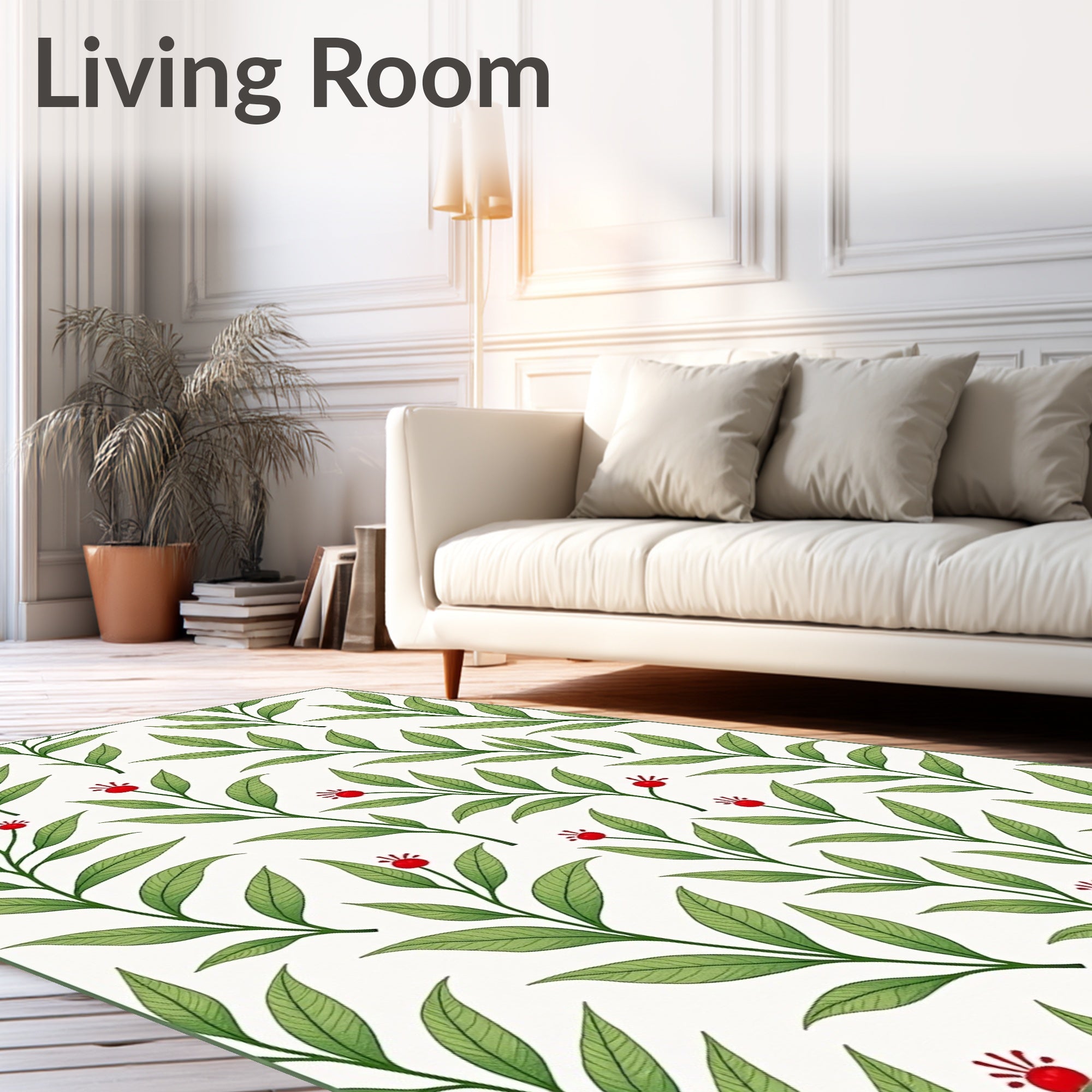 Green Leafy Twigs Red Berries Rug
