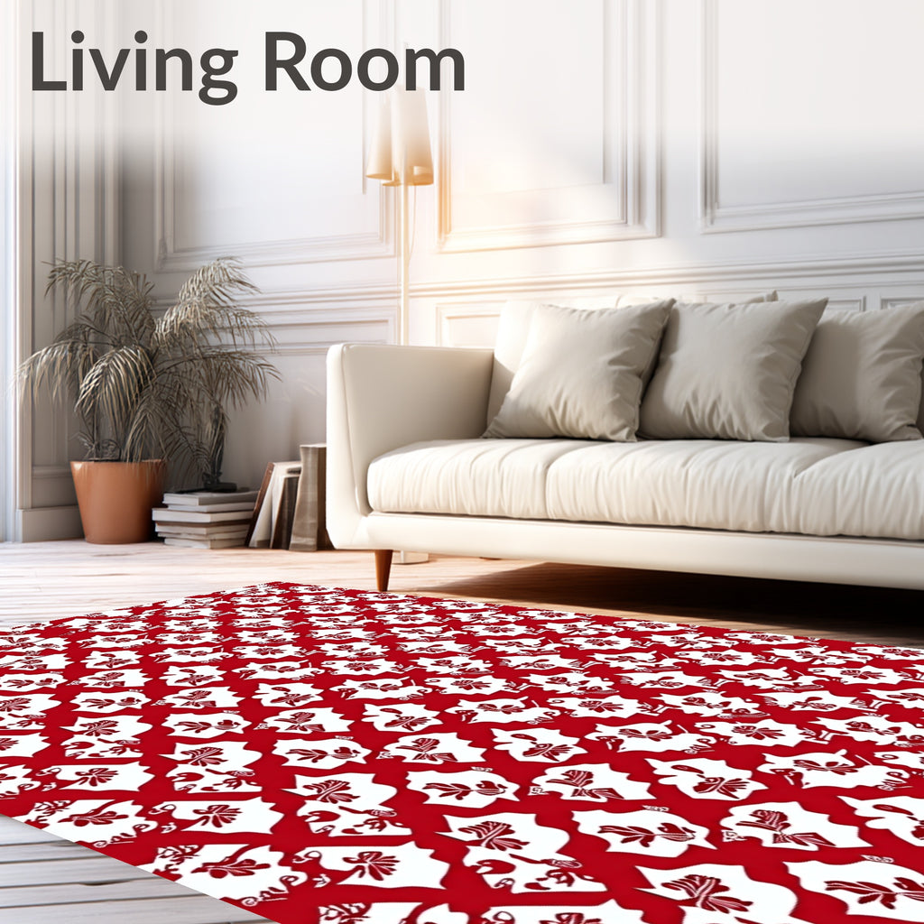 Crimson White Floral Interlocking Medallions Rug