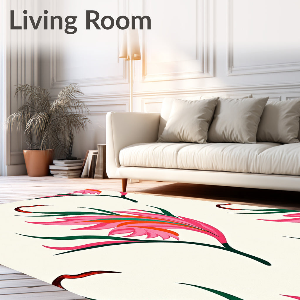 Vibrant Pink Green Flower Swirl Rug