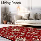 Crimson Sunburst Detailed Mandala Rug