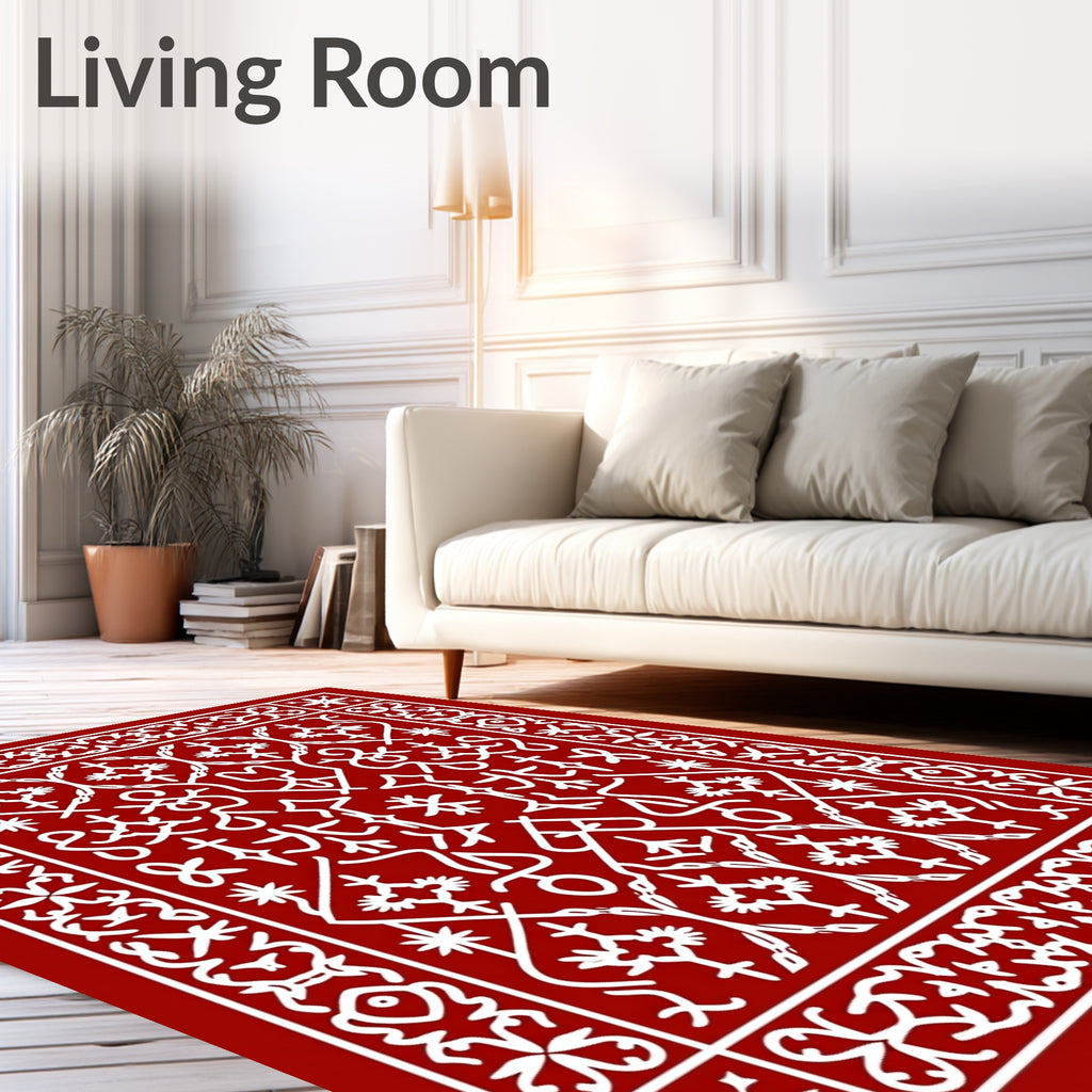 Crimson White Folkloric Floral Medallion Rug