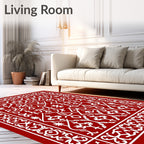 Crimson White Folkloric Floral Medallion Rug