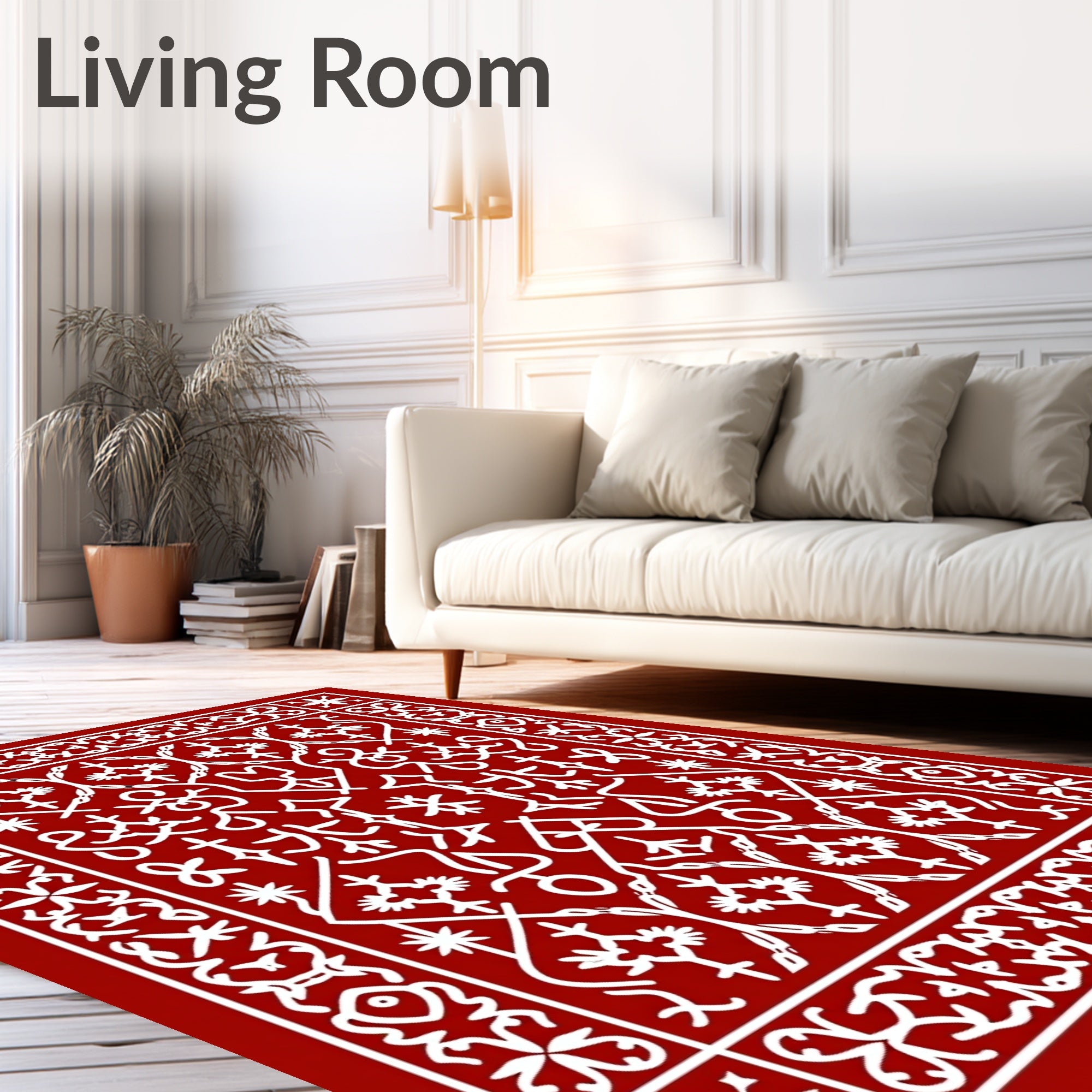 Crimson White Folkloric Floral Medallion Rug