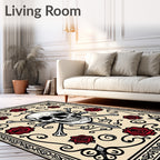 Crimson Skull Roses Baroque Border Rug