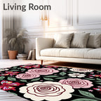 Pink Floral Butterflies on Black Background Rug