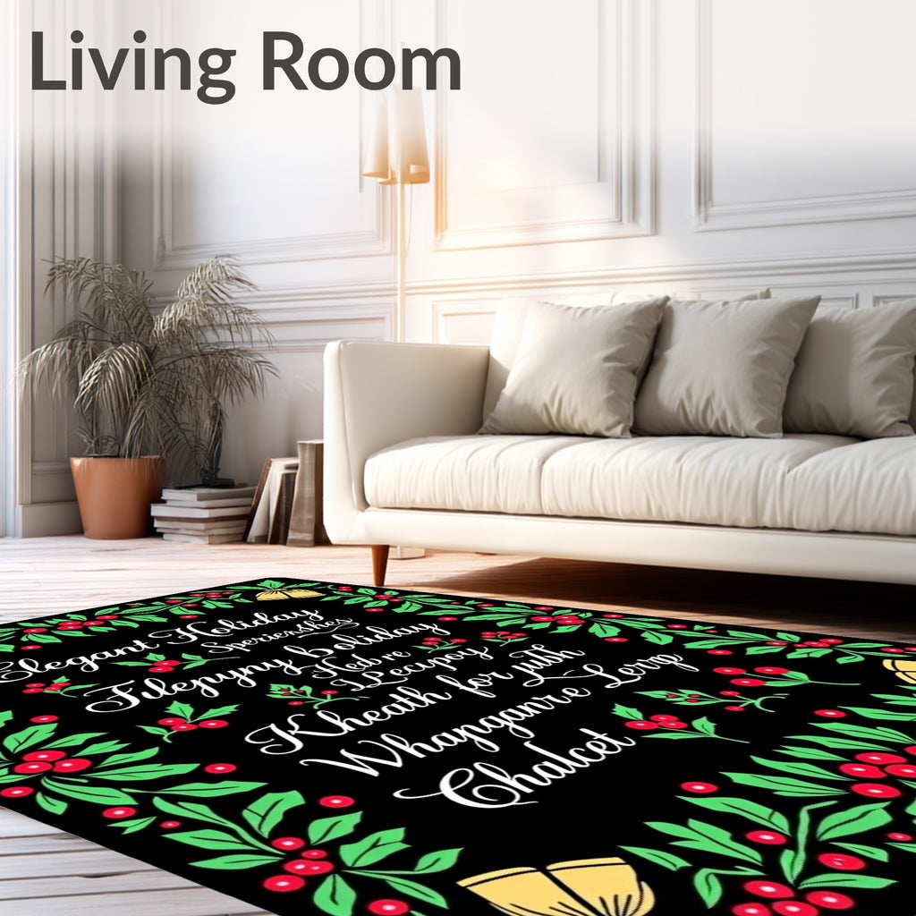 Festive Holly Berry Wreath Bells Rug