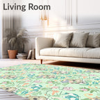 Whimsical Mint Floral Creature Garden Rug