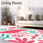 Pink Flamingo Tropical Leaf Collage Rug