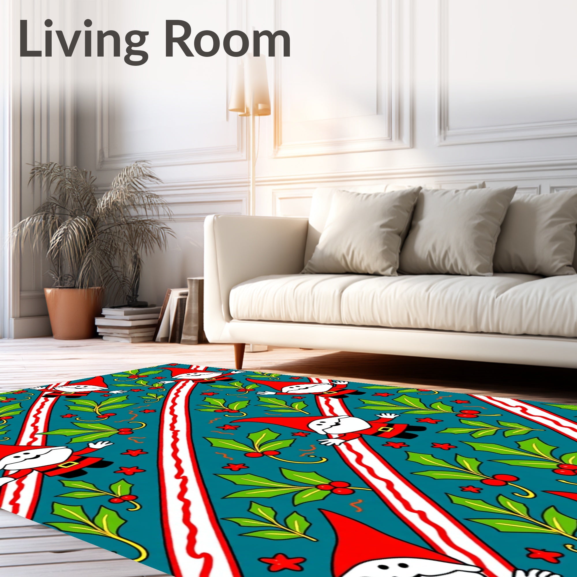 Christmas Gnome Holly Stripe Medley Rug
