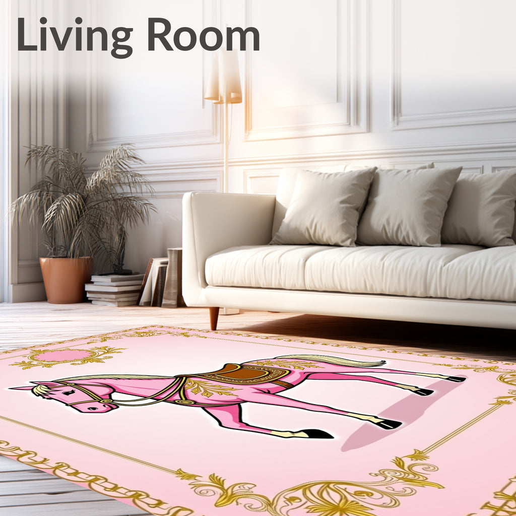 Pink Carousel Horse Golden Swirl Rug