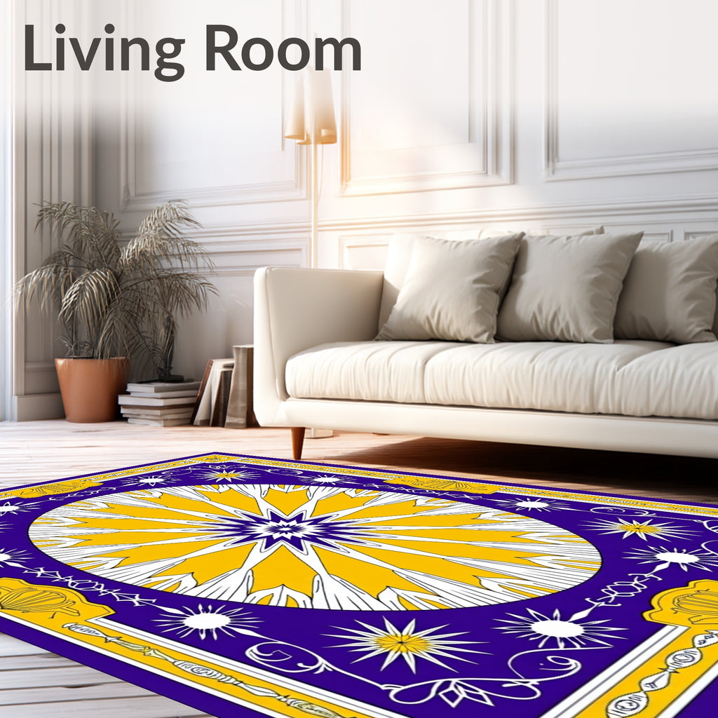 Royal Blue Yellow Sunburst Mandala Rug