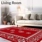 Bold Red White Snowflake Border Rug