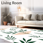 Dark Green Leafy Branches Beige Shapes Rug