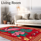 Pink Flamingo Tropical Floral Border Rug