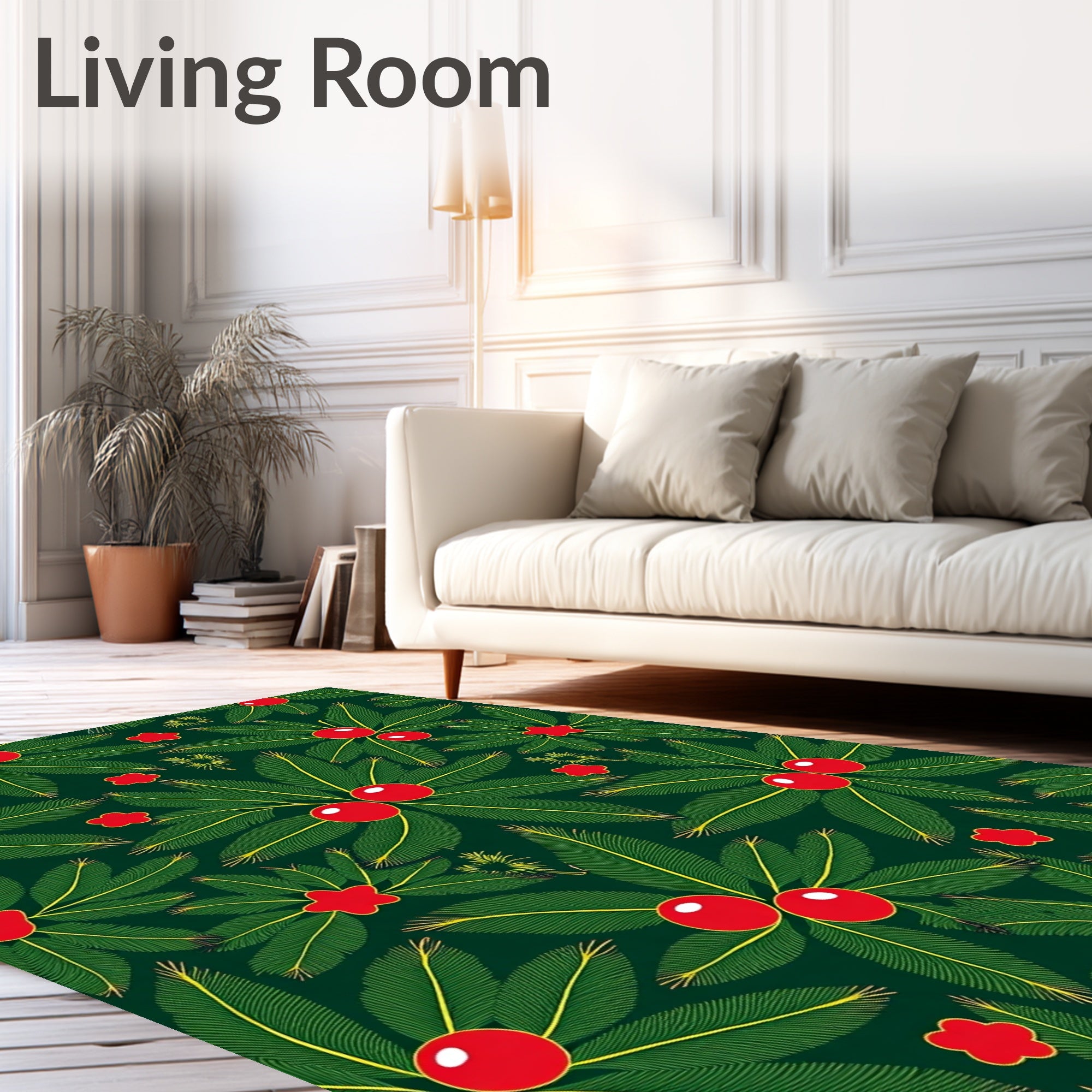Emerald Green Holly Berry Garland Rug