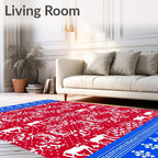 Red White Reindeer Snowflakes Border Rug