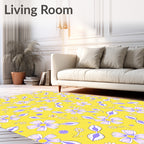 Whimsical Yellow Purple Floral Garden Rug
