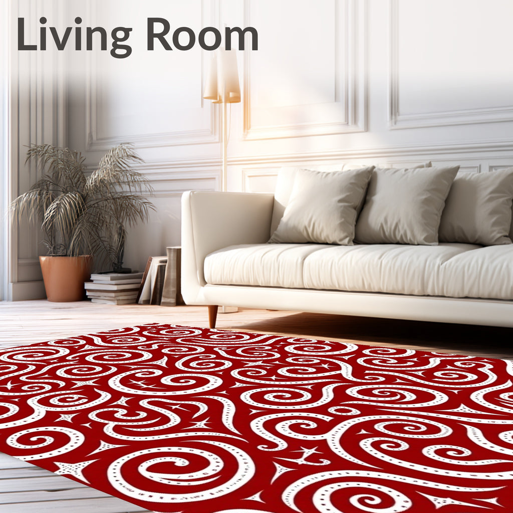 Crimson White Swirl Starburst Medallion Rug