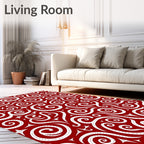 Crimson White Swirl Starburst Medallion Rug