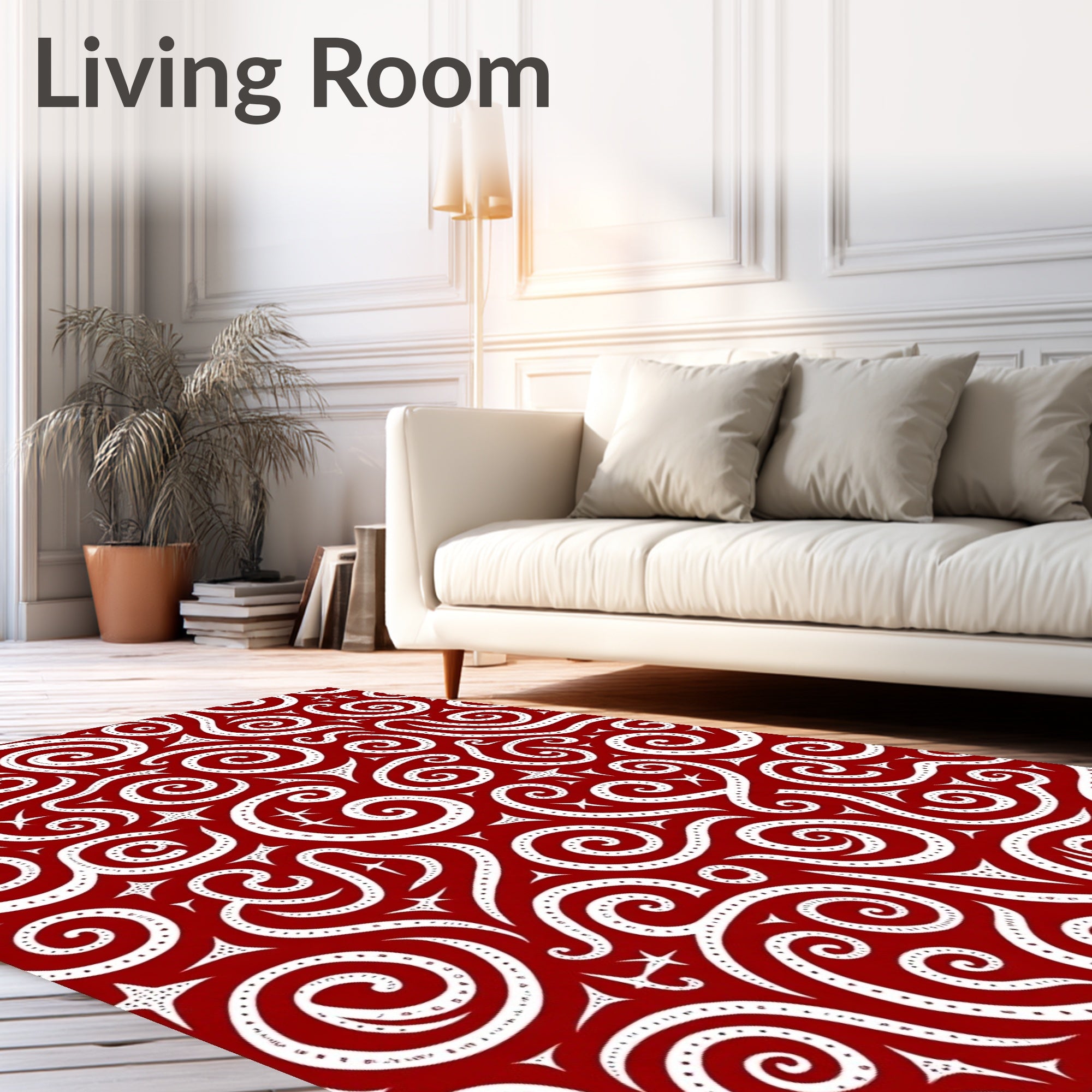 Crimson White Swirl Starburst Medallion Rug