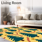 Teal Christmas Trees Yellow Star Garland Rug