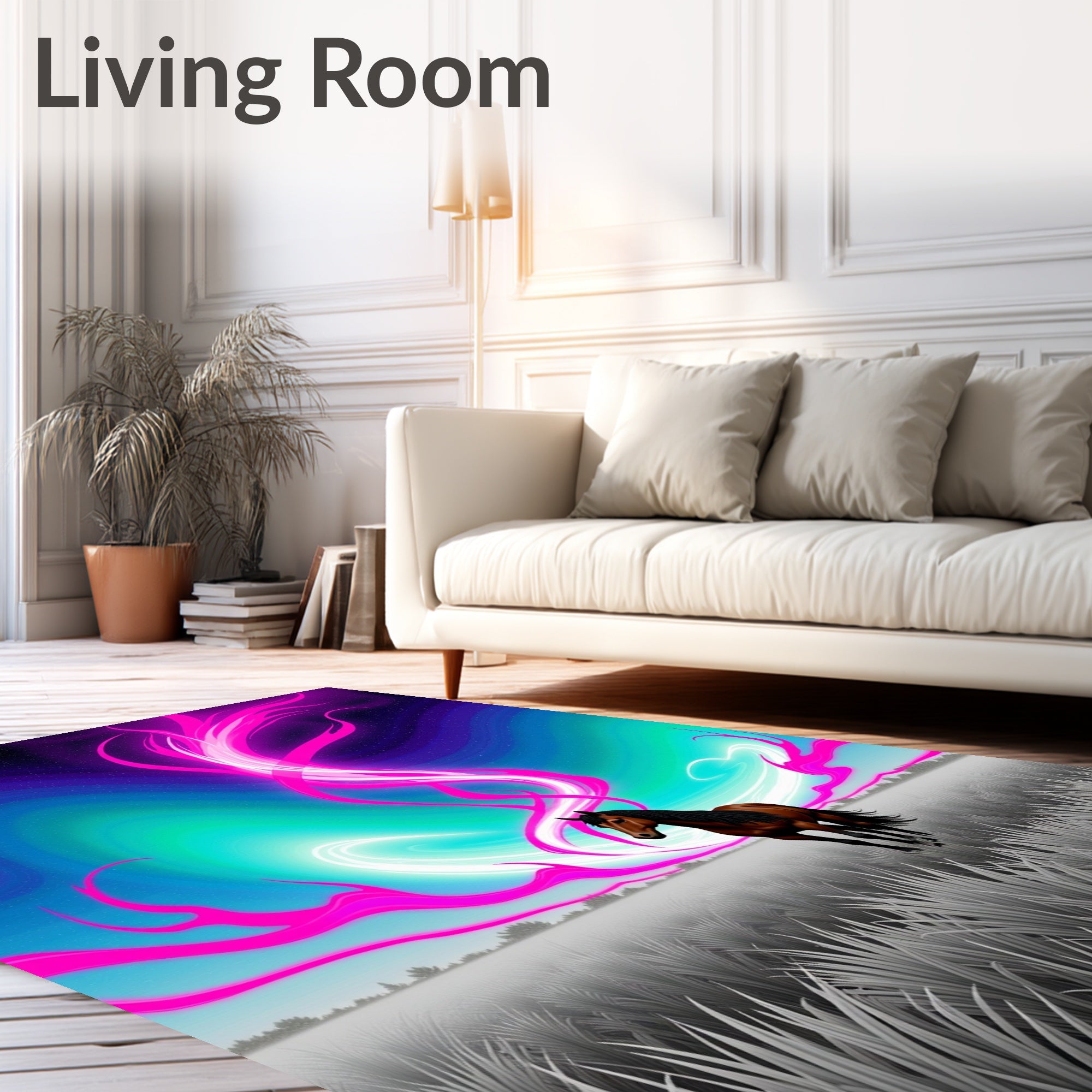 Majestic Horse Vibrant Aurora Sky Rug