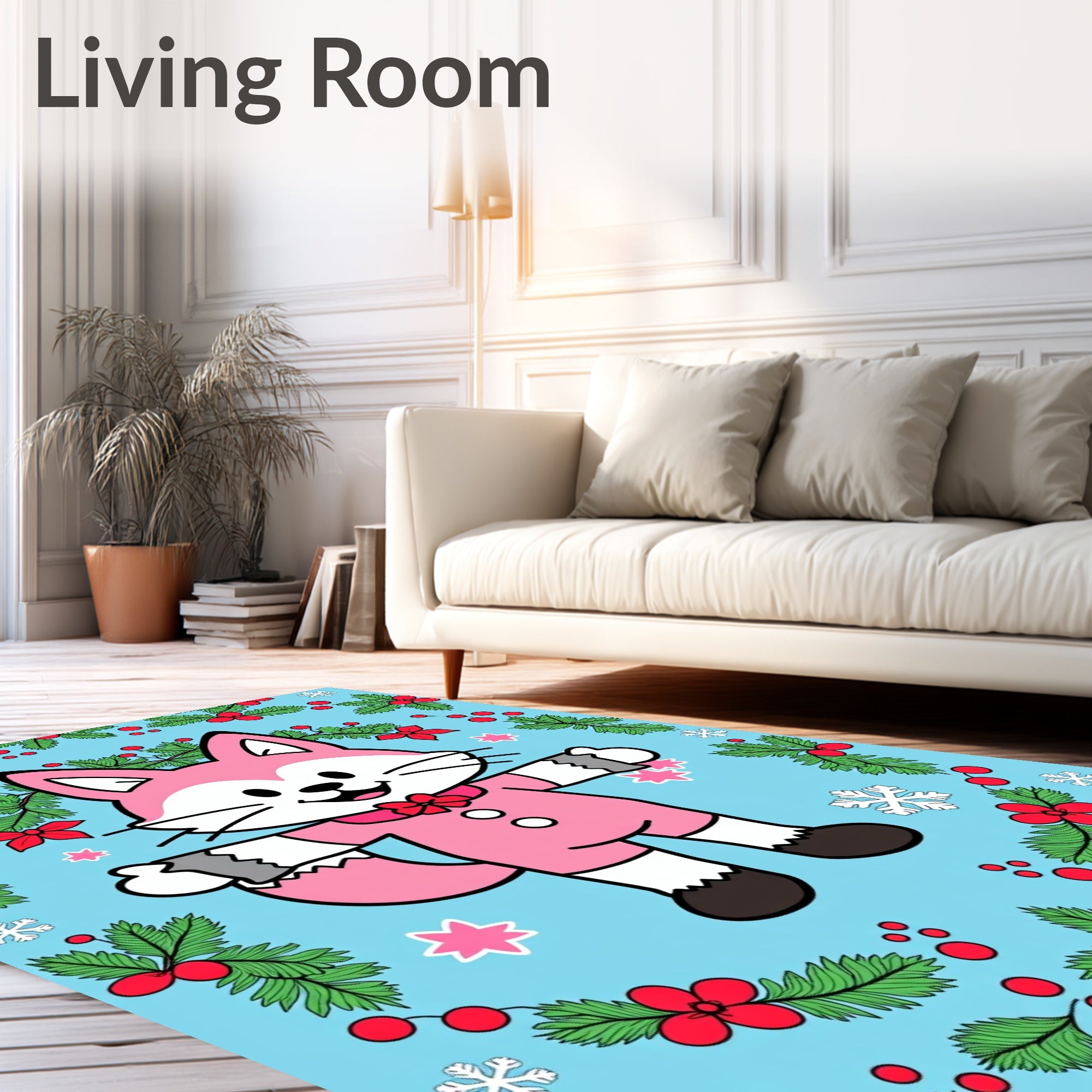 Pink Fox Festive Christmas Garland Rug