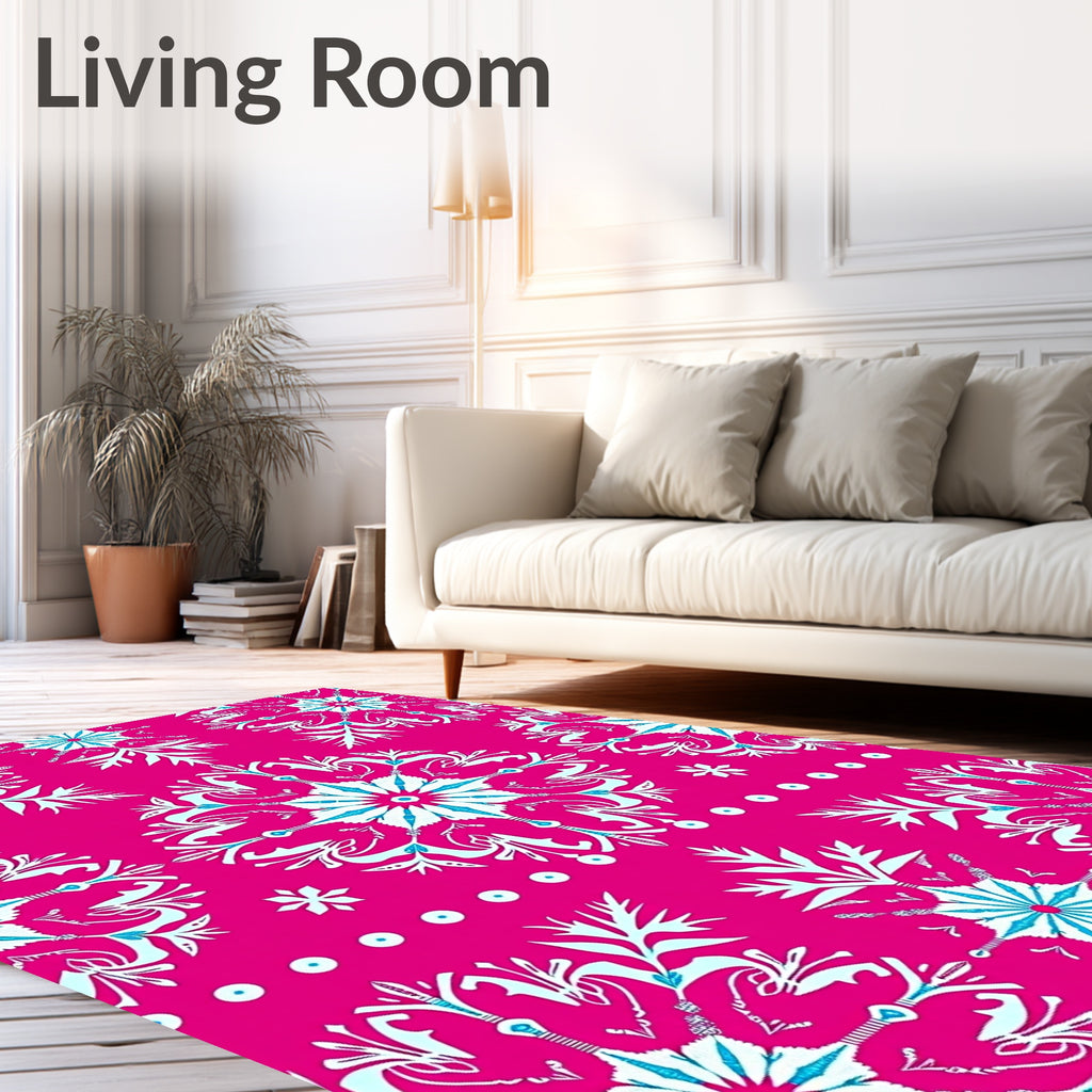 Hot Pink Snowflake Mandala Rug