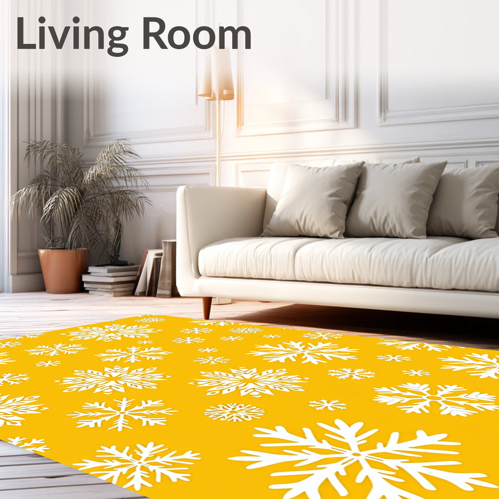 Bright Yellow White Snowflake Scatter Rug