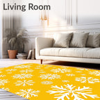 Bright Yellow White Snowflake Scatter Rug