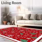 Red White Green Festive Snowflakes Christmas Trees Rug