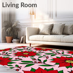 Red Poinsettia Floral Pink Background Rug