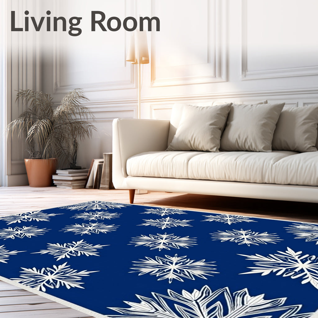 Navy Snowflake Winter Graphic Rug
