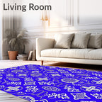 Rich Cobalt Blue Floral Crest Rug