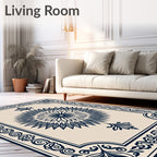 Navy Blue Radial Floral Medallion Rug