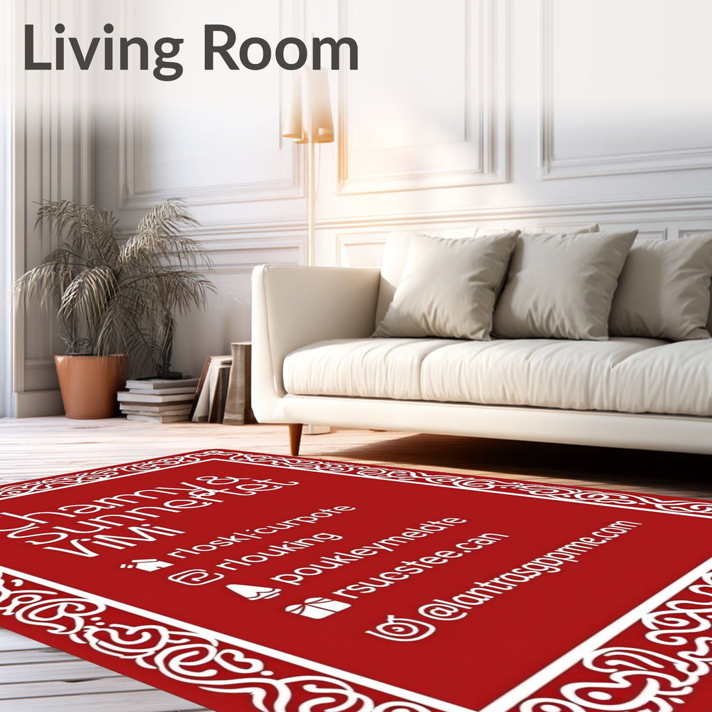 Crimson White Ornate Scroll Border Rug