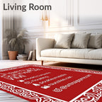 Crimson White Ornate Scroll Border Rug