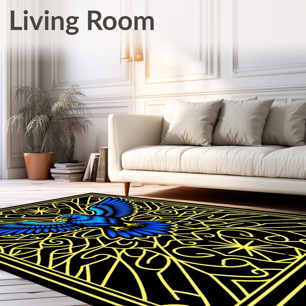Electric Blue Eagle Stained Glass Rug