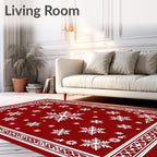 Crimson White Snowflake Bordered Throw Rug