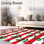 Green Leaf Red White Stripes Rug