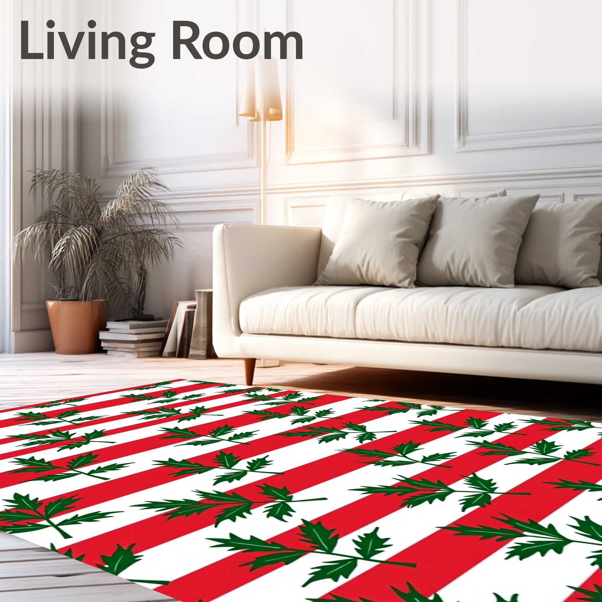 Green Leaf Red White Stripes Rug