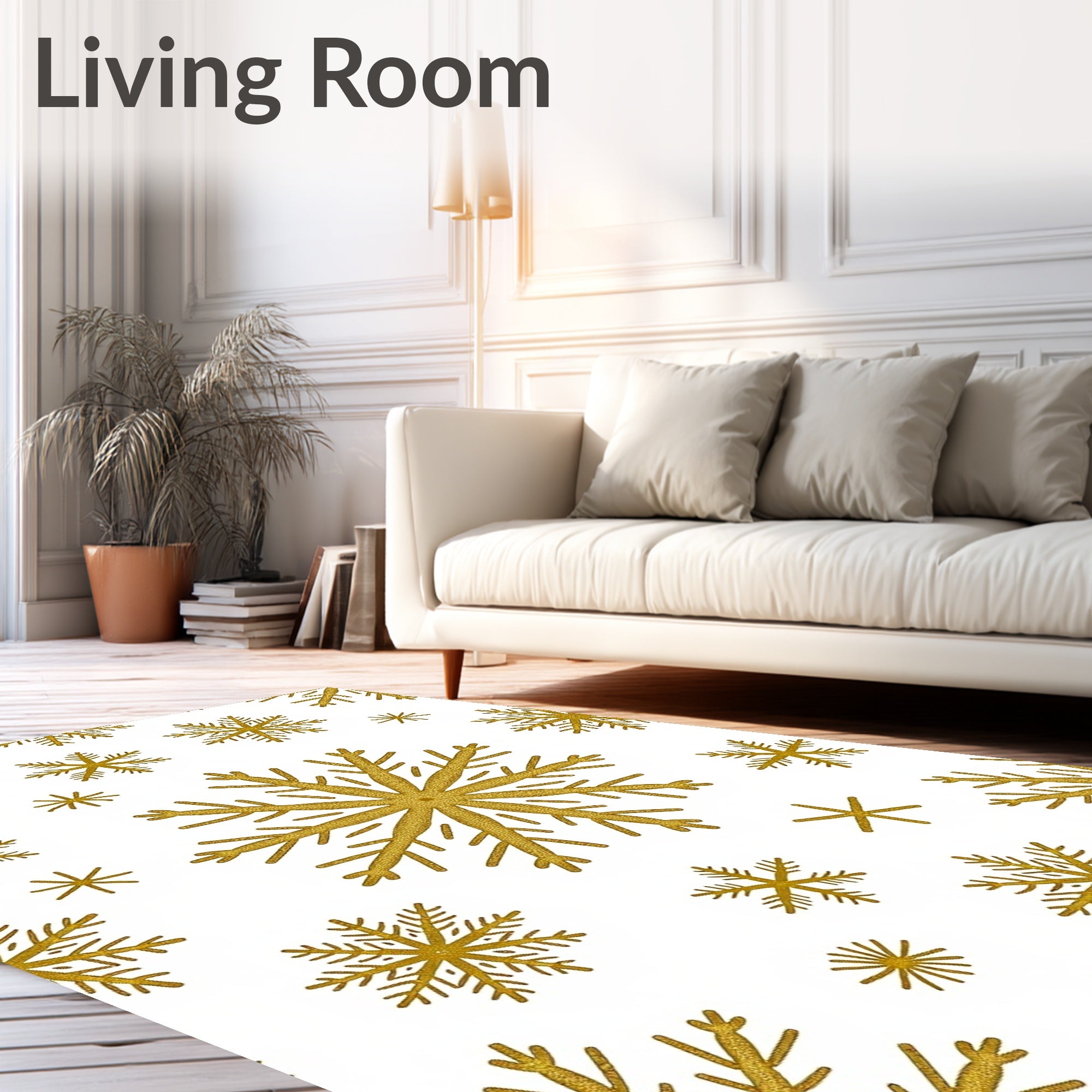 Golden Snowflakes Scattered Across White Rug