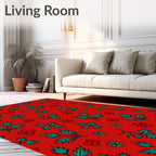 Crimson Red Teal Green Floral Sprigs Rug