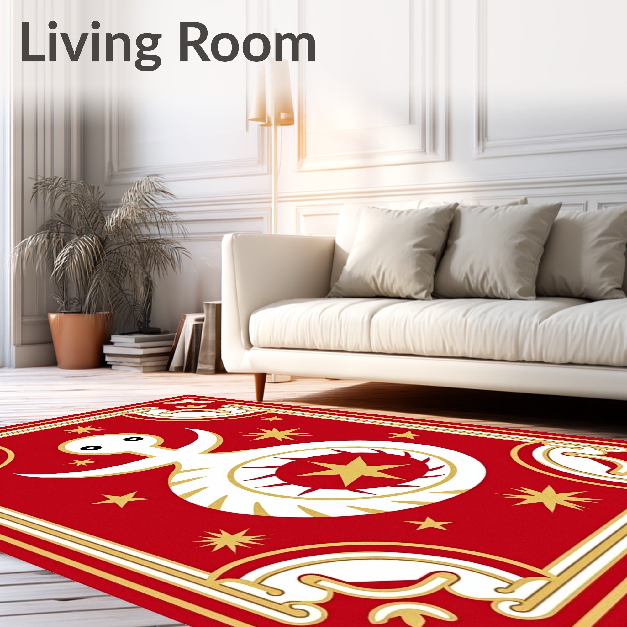 Crimson White Figure Golden Stars Rug