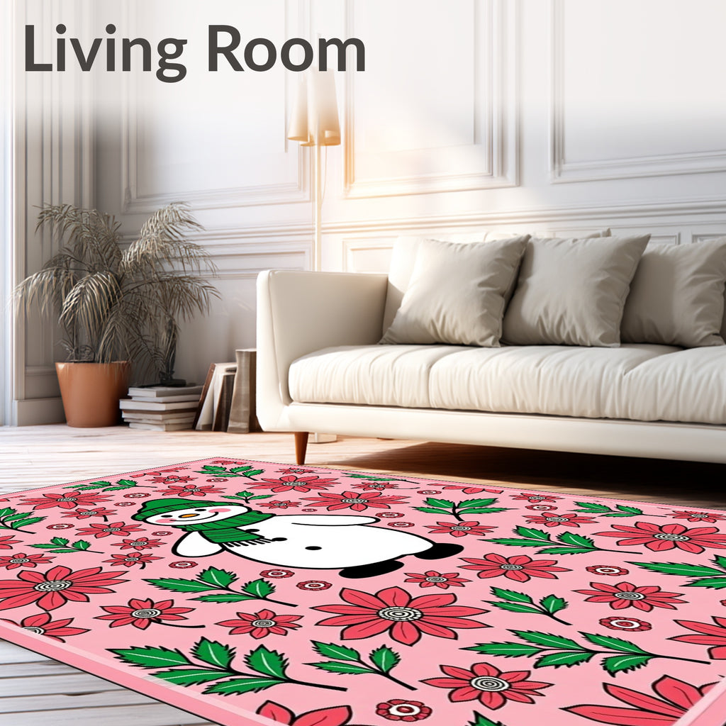 Charming Snowman Pink Floral Garland Rug